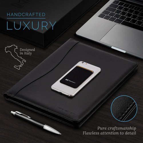 NERO MANETTI Leather Portfolio Folder - Professional PU Leather Notepad Holder for Resumes | Executive Padfolio for Men & Women