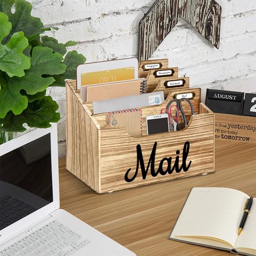 ANRXNCY Rustic Mail Organizer Letter Sorter for Counter, Mail Holder Desktop File Holder, Countertop Desk Office Accessories for File Letter Paper Folder, White Wooden Desk Organizer