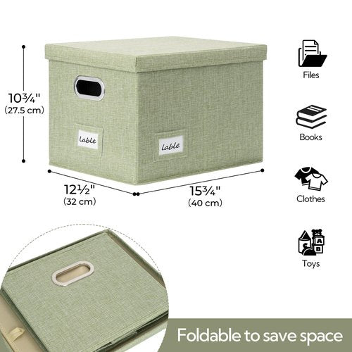GRANNY SAYS File Organizer Box with Lids, File Box for Home Office, Decorative Storage Boxes, Filing Box for Document, Letter, Legal File, Portable File Box with Handles, Green, 2-Pack