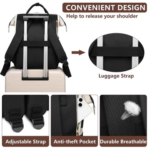 Focdod Laptop Backpack for Womem Work Bags: 18 Inch Anti Theft FashionTravel BackPacks With USB Charging Port Durable Back Pack Purse Bussiness Daypack for Nurse Teacher Beige Black Brown