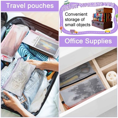 Bokon 200 Pcs 9.45 x 4.5'' Mesh Zipper Pouch Bulk 10 Colors Pencil Pouch Bulk Waterproof Clear File Bags Plastic Pencil Bags for School Travel Cosmetics Office Organizer