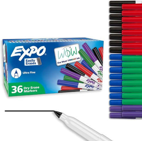 EXPO Dry Erase Markers - Low Odor Ink, Ultra Fine Tip, Assorted Colors | 36 Count Pack for Home & Office