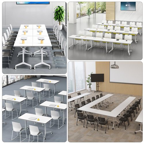 Conference Room Tables, Folding Conference Table, White Flip Top Mobile Training Tables with Wheels, Large Conference Seminar Table for Office Meeting Room (6Pcs 47.2”)