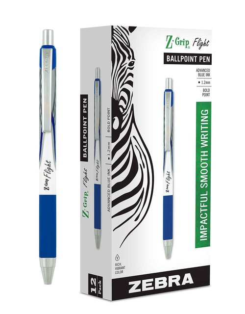 Zebra Pen Z-Grip Flight Retractable Ballpoint Pen, Bold Point, 1.2mm, Blue Ink, 12-Count (21920) - (Case of 6, 72 Count Total)