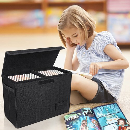 YSCare 2-Pack Comic Book Storage Boxes, Collapsible Comics Book Case with Dividers and Carrying Handles, Comic Short Box Holds 150 Comics, 15.5" X 7.5" X 11.3" Heavy-Duty Stackable Case