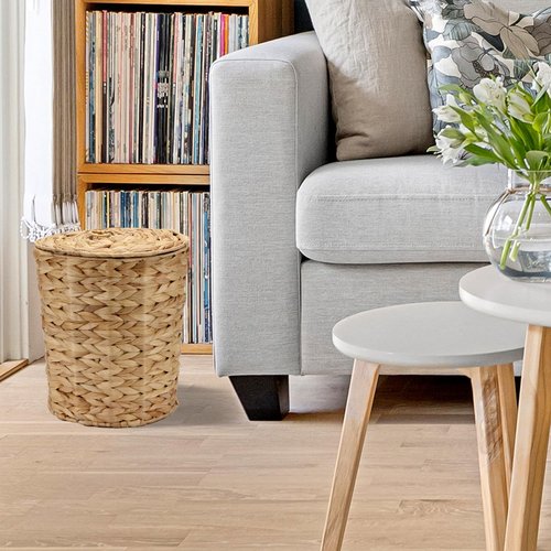 KCGANI Wicker Waste Basket with Lid and Liner, Handwoven Water Hyacinth Wicker Trash Can, Large Waste Paper Bucket Paper Scrap Bucket WasteBaskets for Bathroom, Bedroom, Kitchen, Office Garbage Can