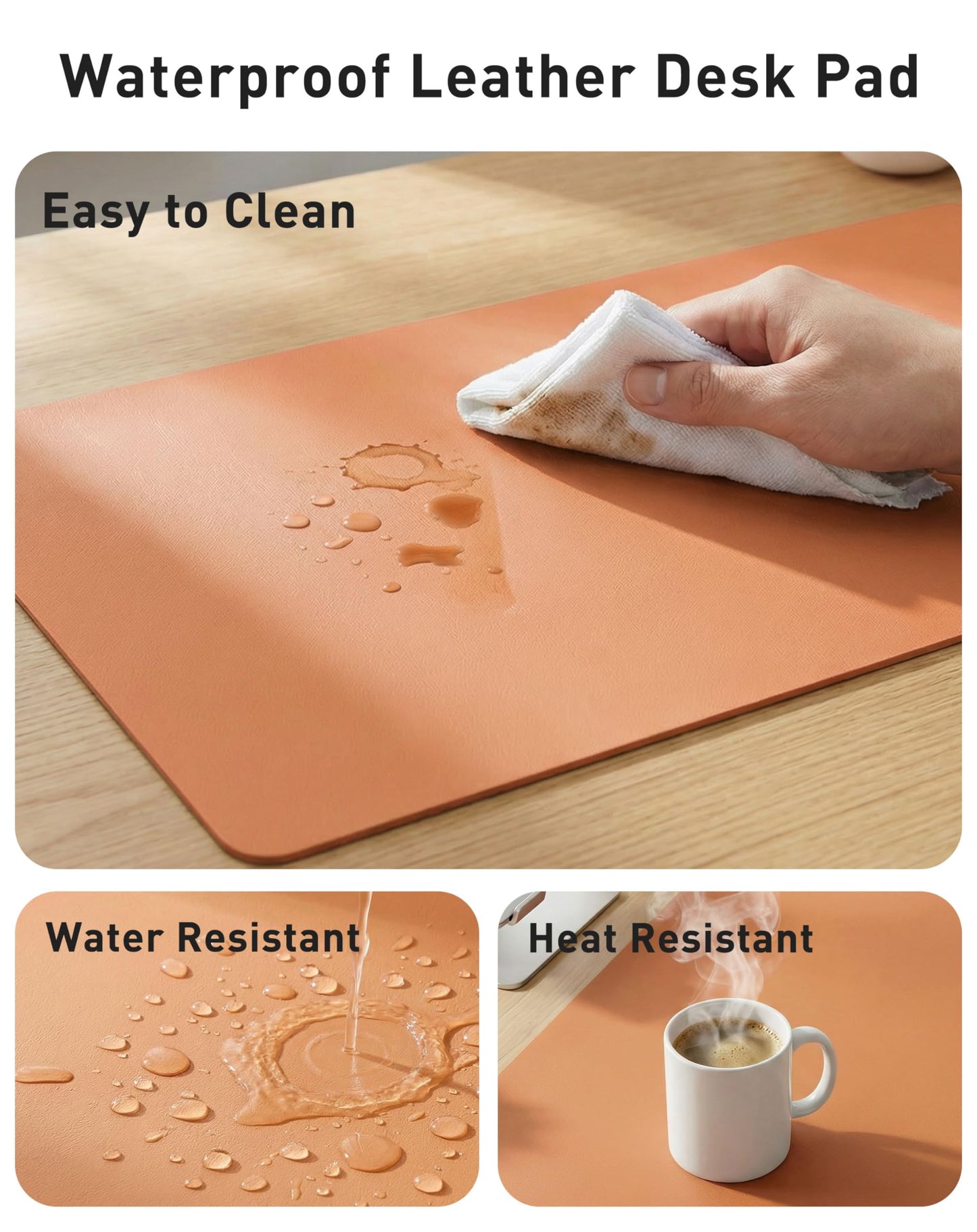Aothia Faux Leather Desk Mat - Large Mouse Pad, Non-Slip PU Leather Blotter, Waterproof Writing Surface for Office and Home (Hermes Orange, 42" x 17")