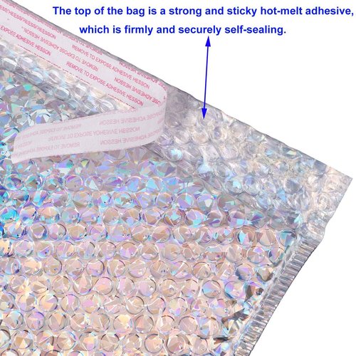KOHAND 30 PCS Holographic Bubble Mailers 15.7 x 11.8 Inch, Silver Padded Envelopes Self Sealing Metallic Bubble Lined Adhesive Cushion Envelopes for Shipping, Mailing