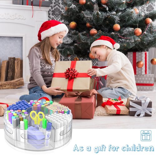 Chemlliy Acrylic Marker Organizer, 360 Degree Rotating Pencil Organizer with 7 Removable Compartments, Clear Crayon Organizers for Kids, Large Pencil Holder Desk for Office Home School