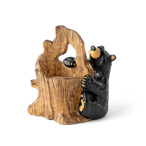 DEMDACO Bearfoots by Jeff Fleming Bear Log Midnight Black 5 inch Hand-cast Resin Stone Desk Pencil Holder