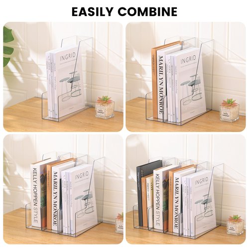 CiWiVOKi Vertical File Holder, Clear PET Desk Organizer and Storage Bins Holding for Magazines, Binders, Notebooks, Envelopes, Multi-purpose Plastic Document Organizer for Home Office, 4 pack