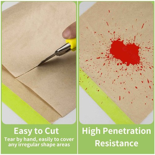 Pre-Taped Masking Paper for Painting - 24" x 50' Painters Paper and Tape Attached for Automotive and House Paint Protection, Covering Windows, Skirting, Frames, Cars and Auto-Body (10 Rolls)