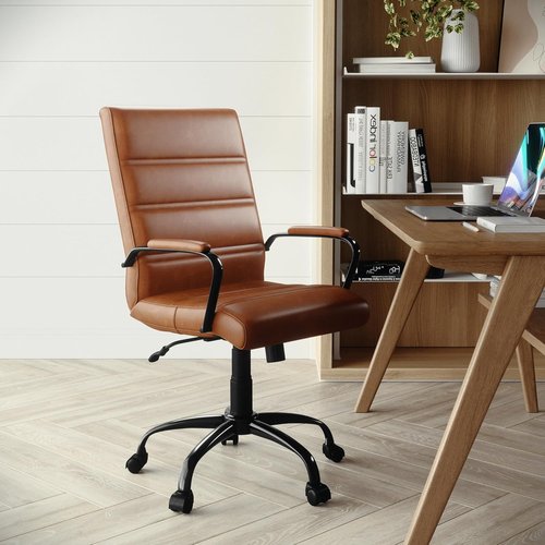 Flash Furniture Whitney Mid-Back Desk Chair - Brown LeatherSoft Executive Swivel Chair | Stylish Black Frame
