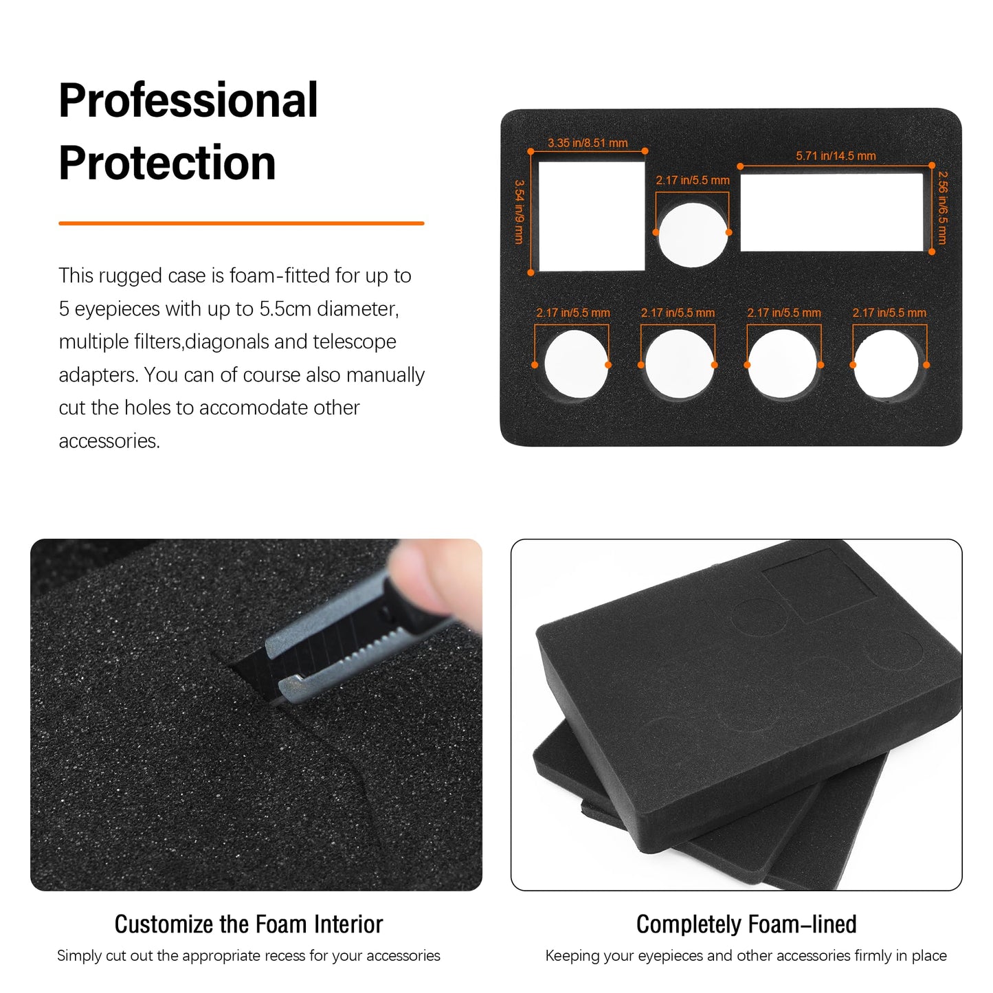 Astromania 2 Inch Telescope Carry Case, Customizable Pre-Diced Foam, Aluminum Alloy Sturdy Build for 2 Inch Eyepiece, Filter, Barlow Lens, Diagonal, T Adapter and Other Telescope Accessories