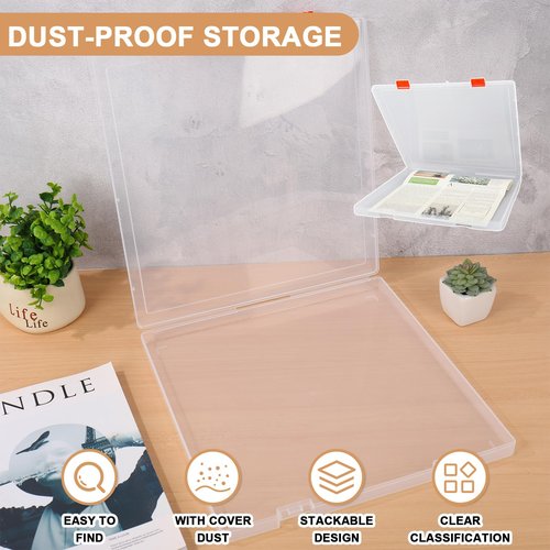 JarThenaAMCS Scrapbook Paper Storage Box 12.7 x 12.4 x 1 Inch Clear Plastic Organizer for Craft Letter Paper Cardstock Documents Office School Supplies, 4 Pack