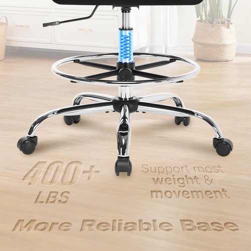 400LBS Drafting Chair, Tall Office Chair with Adjustable Lumbar Support&Footrest Ring, Comfy Extra Deep W-Shape Thicken Cushion, Breathable Mesh Standing High Desk Chair with Padded Flip-up Armrests