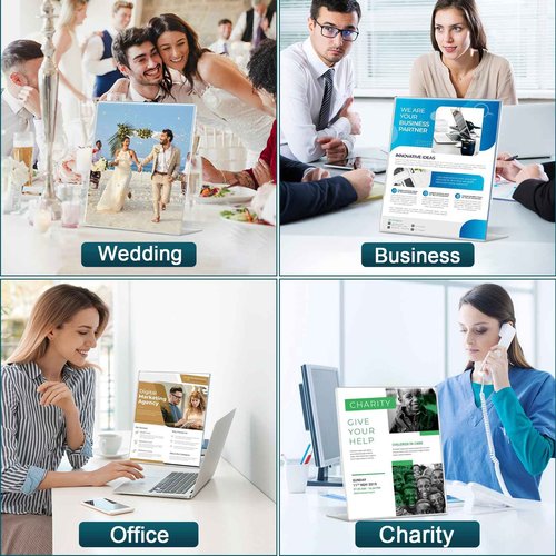 12 Pack Acrylic Sign Holder 8.5x11 Inches, Clear Plastic Table Paper Display Stand, L-Shape Vertical Menu Holder Stand, Clear Picture Photo Flyer Display Stand for Restaurants, Store, Office Desktop