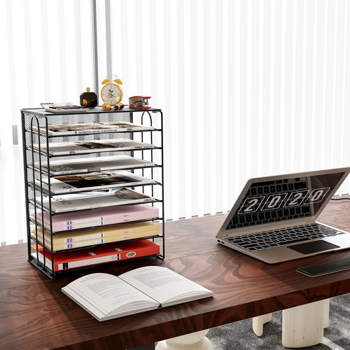 Solinxe 8 Tier Paper Organizer, Mesh Vertical Desk File Organizer, Sliding Letter Tray Mail Sorter, Office Organization and Classroom Storage, Assembly Required, Black
