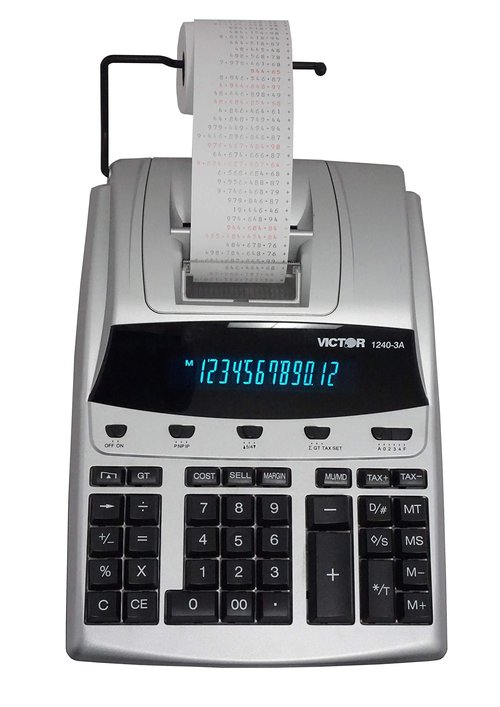Victor 12-Digit Desktop Adding Machine, Large Easy To Read Display, Tape Print Out with 4,5 lines-per-second ribbon printer, Tax, Cost, Sell and Margin keys (1240-3A)