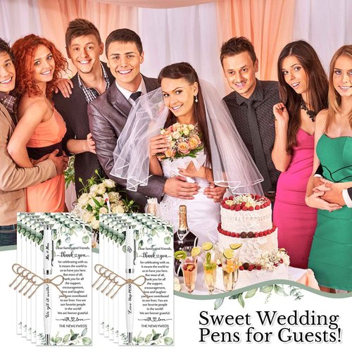 Affrolling 100 Sets Wedding Favors for Guests Bulk Retractable Ballpoint Pen Thank You Cards with Hemp Rope Bridal Shower Gift for Guest Wedding Souvenirs Newlyweds Party Supplies