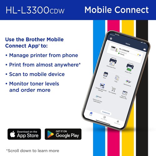 Brother HL-L3300CDW Wireless Digital Color Multi-Function Printer with Laser Quality Output, Copy & Scan, Duplex, Mobile | Includes 2 Month Refresh Subscription Trial ¹, Works with Alexa