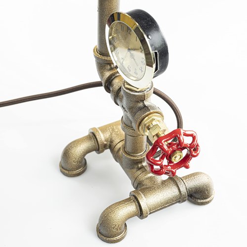 Y-Nut Steampunk Lamp with Dimmer, Dimmable Loft Style Industrial Vintage Antique Style Light with Bulb, Clock with Iron Piping Desk Lamp, Retro Desk Lamp LL-029