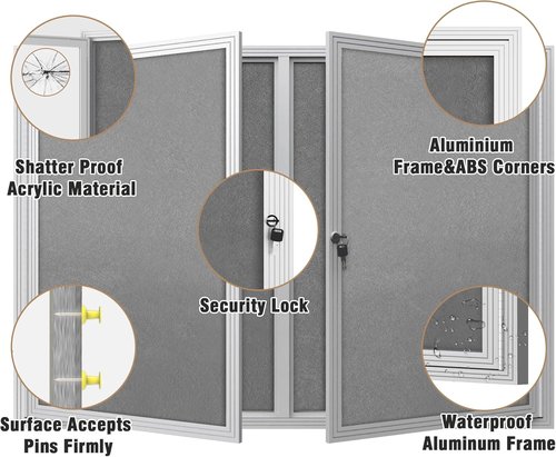 Mifuro Outdoor Lockable Bulletin Board - 48"x34" Weather-Resistant Aluminum Noticeboard | Silver Frame with Grey Felt