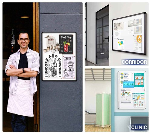 SWANCROWN Enclosed Bulletin Board Dry Erase Noticeboard Lockable Display Boards White with Aluminium Frame 20x14inch(2xA4)