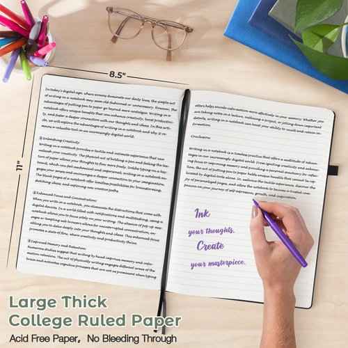 3 Pack College Ruled Notebook, A4 Hardcover Leather Notebook for Work, Lined Notebook Journal for Women, Men, 192 Thick Paper, 8.5" x 11", Large Notebook, Professional Business Notebook, Multicolor