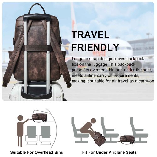 Mroede Leather Laptop Backpack for Women, 15.6 Inch Laptop Travel Backpack Purse Large Capacity Computer Bag, Casual Daypack Nurse Bag College Bookbag for School, Coffee