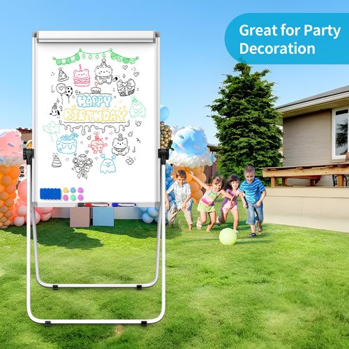 DexBoard U-Stand Double Sided 40" x 28" Magnetic Dry Erase Easel, Height Adjustable & 360° Rotating Whiteboard with 1 Eraser, 6 Magnets and Paper Pads