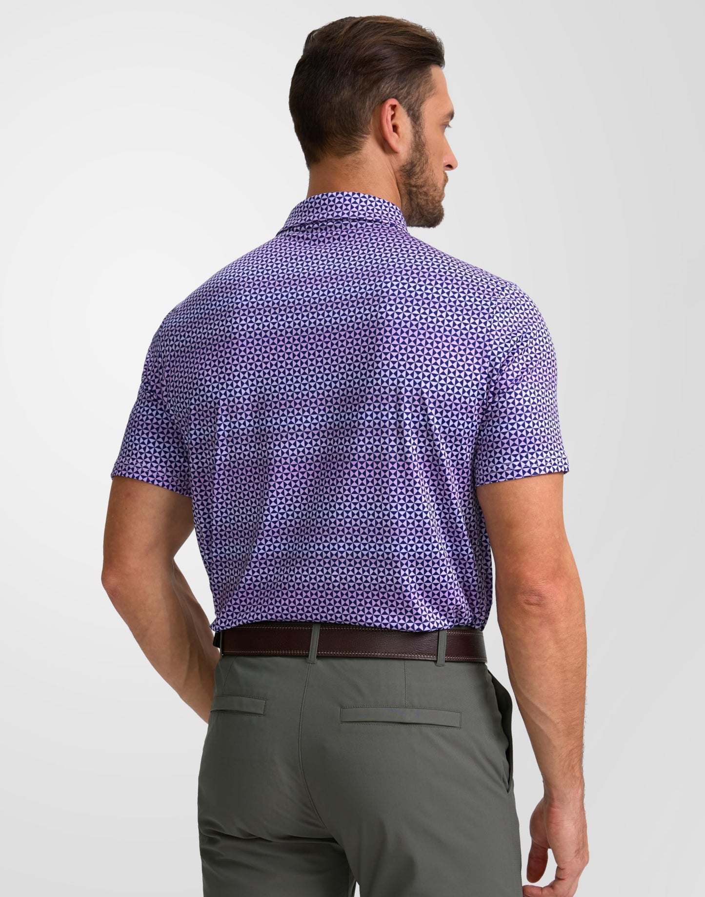 Obla Mens Golf Polo Shirts Short Sleeve Dry Fit Performance Moisture Wicking Casual Print Collared Golf Shirts for Men(Purple Square_XXL)