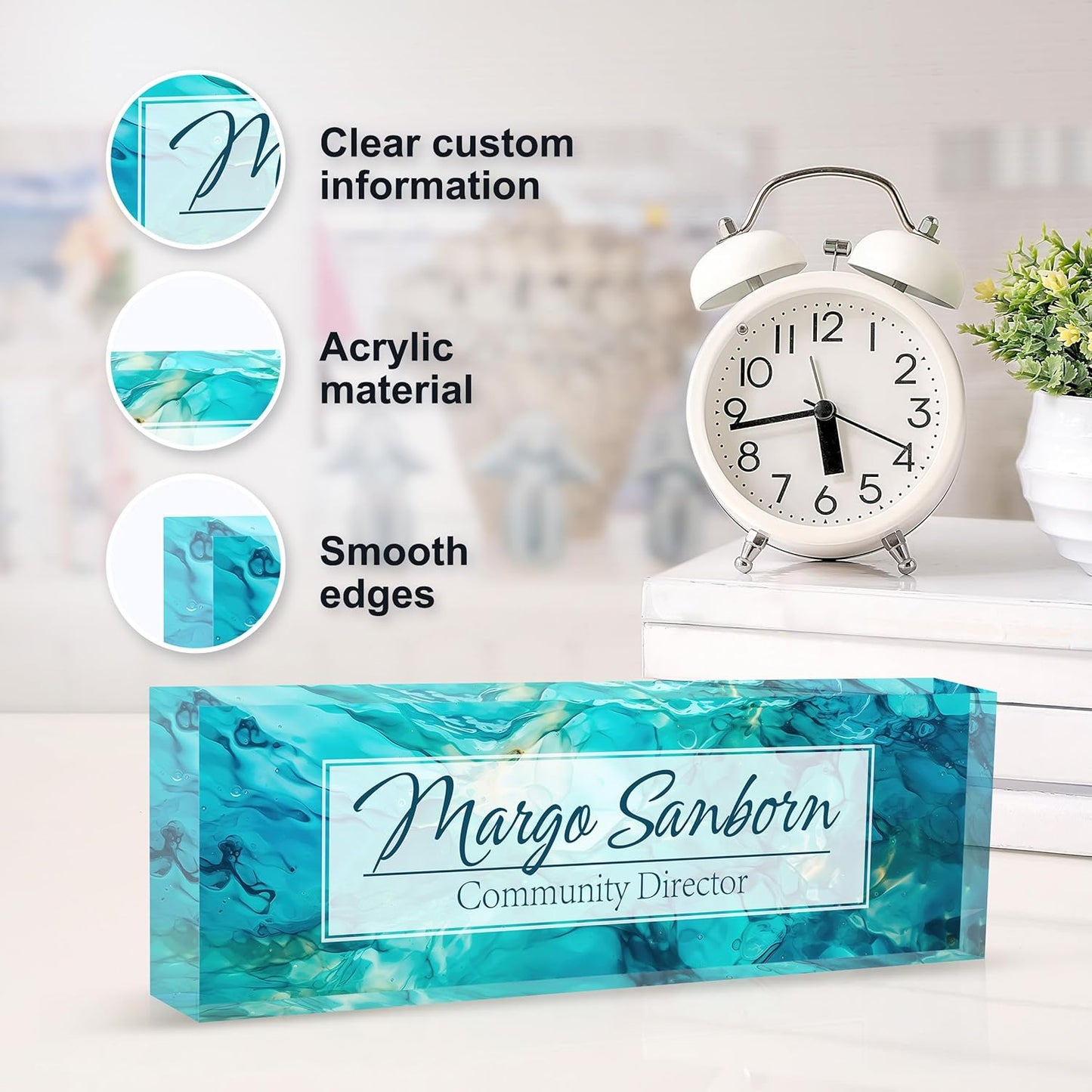 Skiennix Personalized Desk Name Plate - Custom Acrylic Office Accessory | Ideal Gift for Coworkers & Teachers (Ocean)