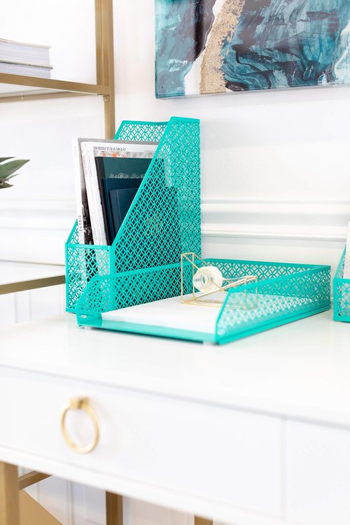 BLU MONACO 5-Piece Dark Teal Desk Organizer Set - Desk Accessories for Women - Teal Desktop Organization
