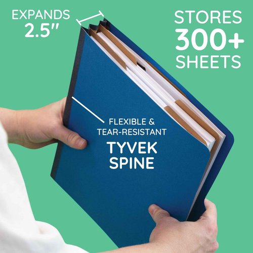 10 Blue Classification Folders with Dividers - Employee Personnel File Folders – 2'' Tyvek with Two Prong File Folders for Medical, Law Files - Pressboard Classification Folders 2 Dividers Letter Size