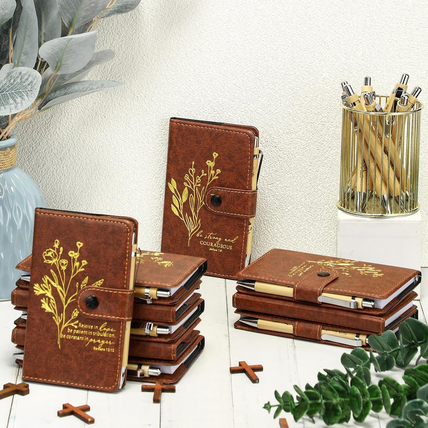 Spakon 100 Pcs Leather Prayer Journals - Inspirational Christian Gifts with Bible Verse Pens for Easter