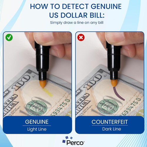 Perco Counterfeit Money Detector Pen - Reliable Fake Bill Checker | 2 Pack for Personal & Commercial Use