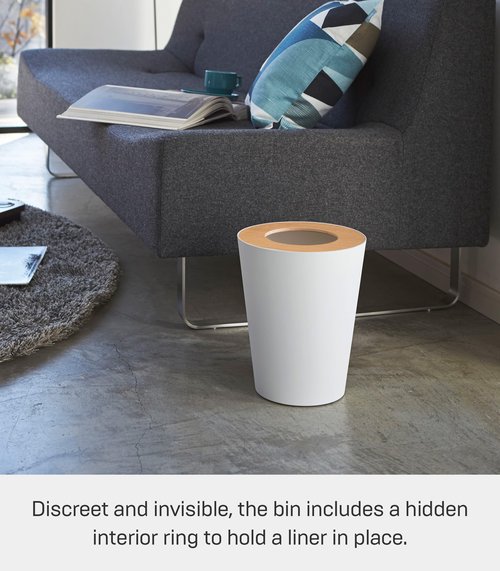 Yamazaki Home Trash Can - Small Modern Home Wastebasket for Bathroom Kitchen office Steel + Wood One Size Ash