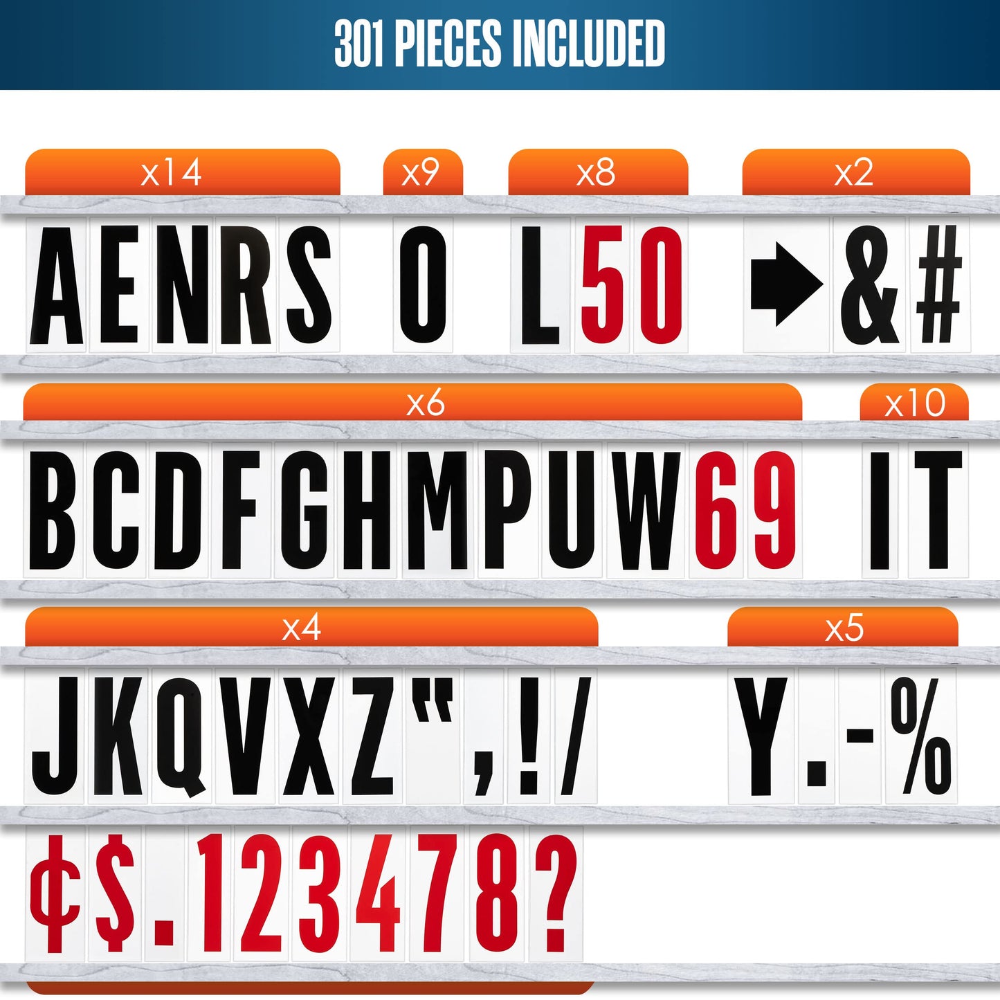 Houseables Marquee Letters, Sign Letters, Letter Sign, Outdoor, Plastic, Plexiglass, Changeable, for Board, Readerboard, Billboard, Church, 8 Inch Character on 9 in Panel, 301 PC, w/Numbers