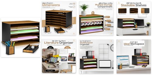 Ultimate Wooden Paper Organizer 20.25"W x 12.25"H x 13.25"D, 6-Tier Storage for 12"x18" & 11"x17" Sheets, Includes Matching Pen Holder & Tray, Ideal for Office, Home, Art Room and Classroom