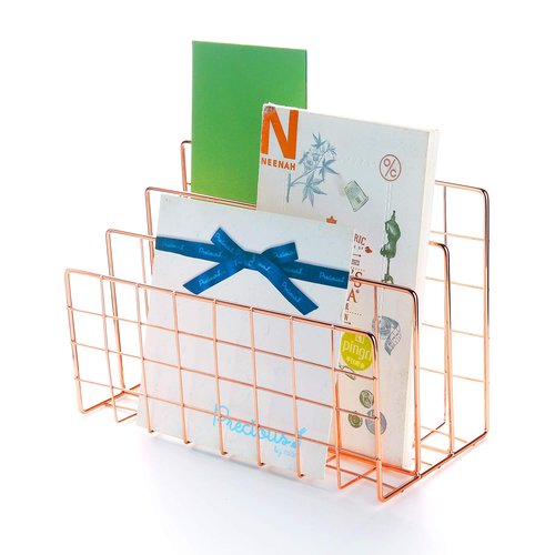 Yagote Desktop File Organizer 3 Slot File Holder Desktop Book Shelf Letter Sorter File Organizer Magazine Rack for Home Office Decoration (Rose Gold)