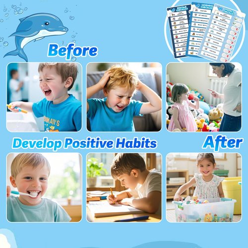 Upgraded Slider 3 in 1 Bedtime/Morning/Weekly Routine Chart for Kids, Magnetic Chore Chart for Kids with 99 Stickers, Cute Visual Schedule for Kids with Autism, ADHD Tools for Kids