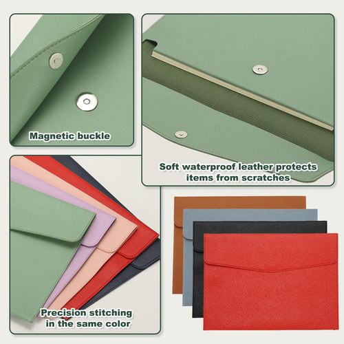 PATIKIL PU Leather A4 File Folder, Document Holder Filing Organizer Portfolio Envelope Folder Case with Snap Closure for Letter Receipt Style 3, Green
