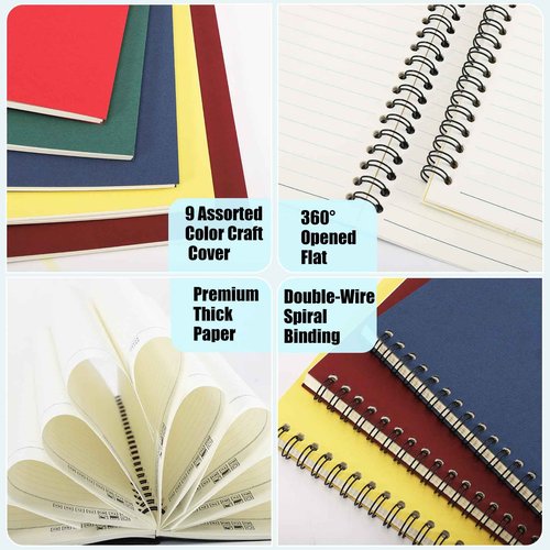 Dyrfolm 36 Pack Spiral Notebook Bulk,A5 Lined Notebooks,8.3 x 5.5 Inch Kraft Cover Notebook,College Ruled Journals Notebooks,Travel Writing Notebooks for Office Supplies,50 Sheets/100 Pages(9 Color)