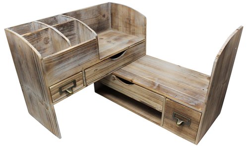 Executive Office Solutions Large Adjustable Wooden Office Desk Organizer For Desktop, Tabletop, or Counter – Wood Storage Shelf Rack – For Office Supplies, Desk Accessories, or Mail - Barnwood (WO13)