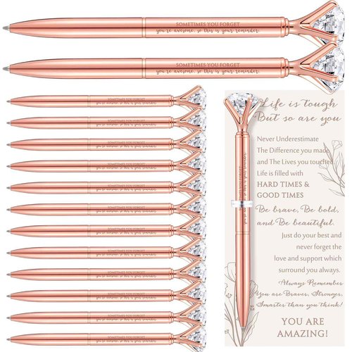 Supervitae 40 Sets Boss Day Gifts Bulk Pink Ballpoint Pens with Inspirational Cards and Ties Employee Appreciation Gifts for Women Boss Coworker Staff Thanksgiving Party Favors (Diamond)
