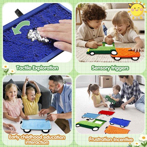 Loninak Sensory Wall Panel, Sequin Busy Board for Sensory Room and Daycare, Montessori Toys and Activity, Autism Mats and Squares for Toddlers and Kids, Steam Train