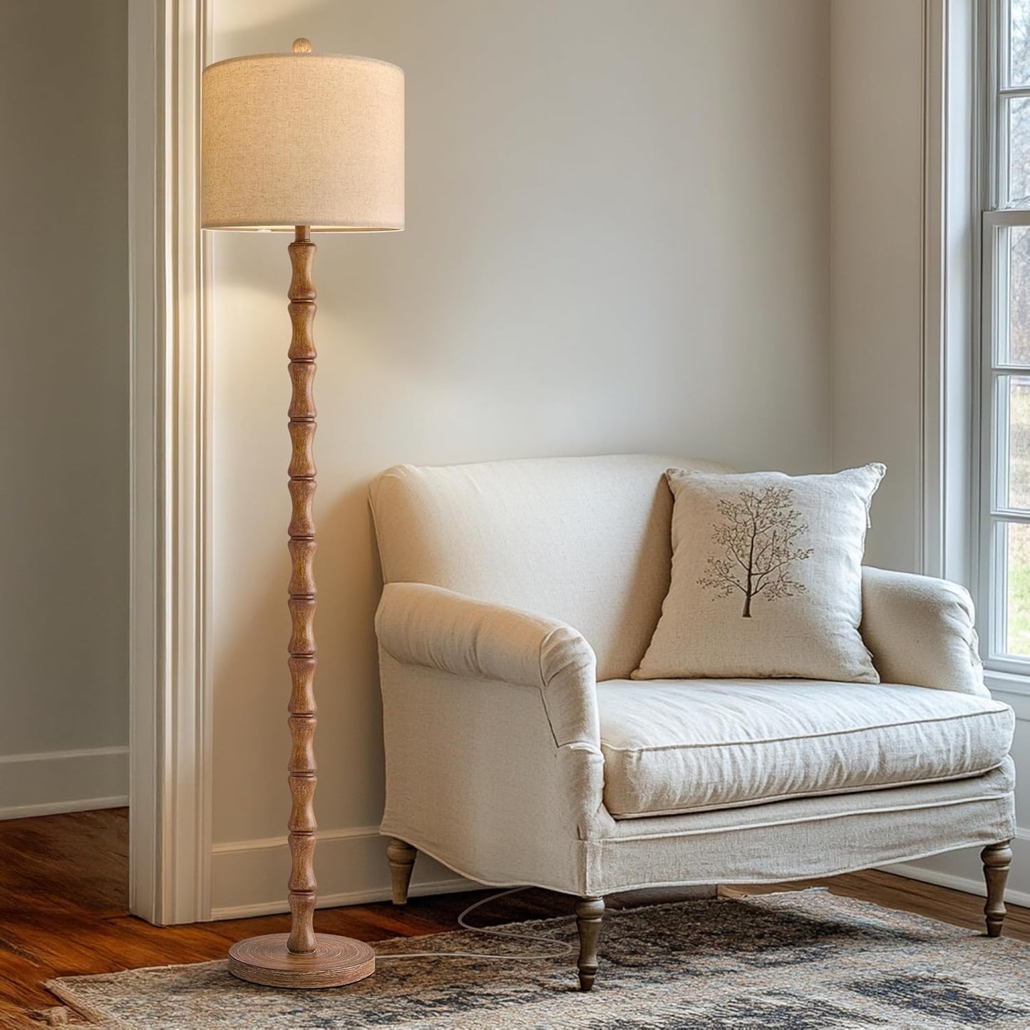 BOBOMOMO Rustic 62" Floor Lamp - Retro Farmhouse Design with Rotary Switch for Living Room & Bedroom