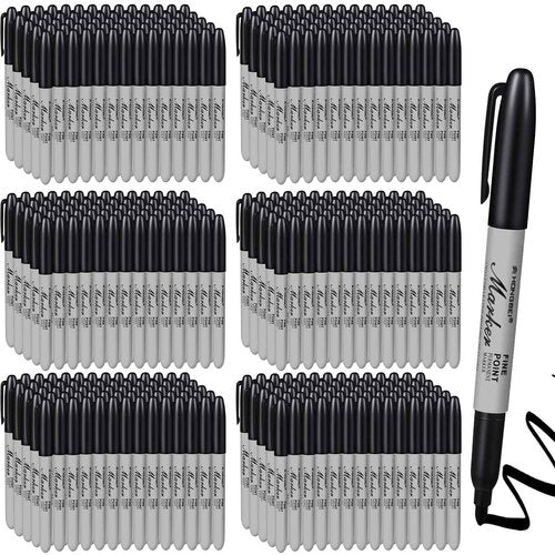 Thenshop 300 Pack Black Permanent Markers Bulk Fine Tip Permanent Marker Set Quick Drying Fine Point Pens for Classroom, Office, Home, Work on Wood, Metal, Stone, Glass, Christmas Office Gifts