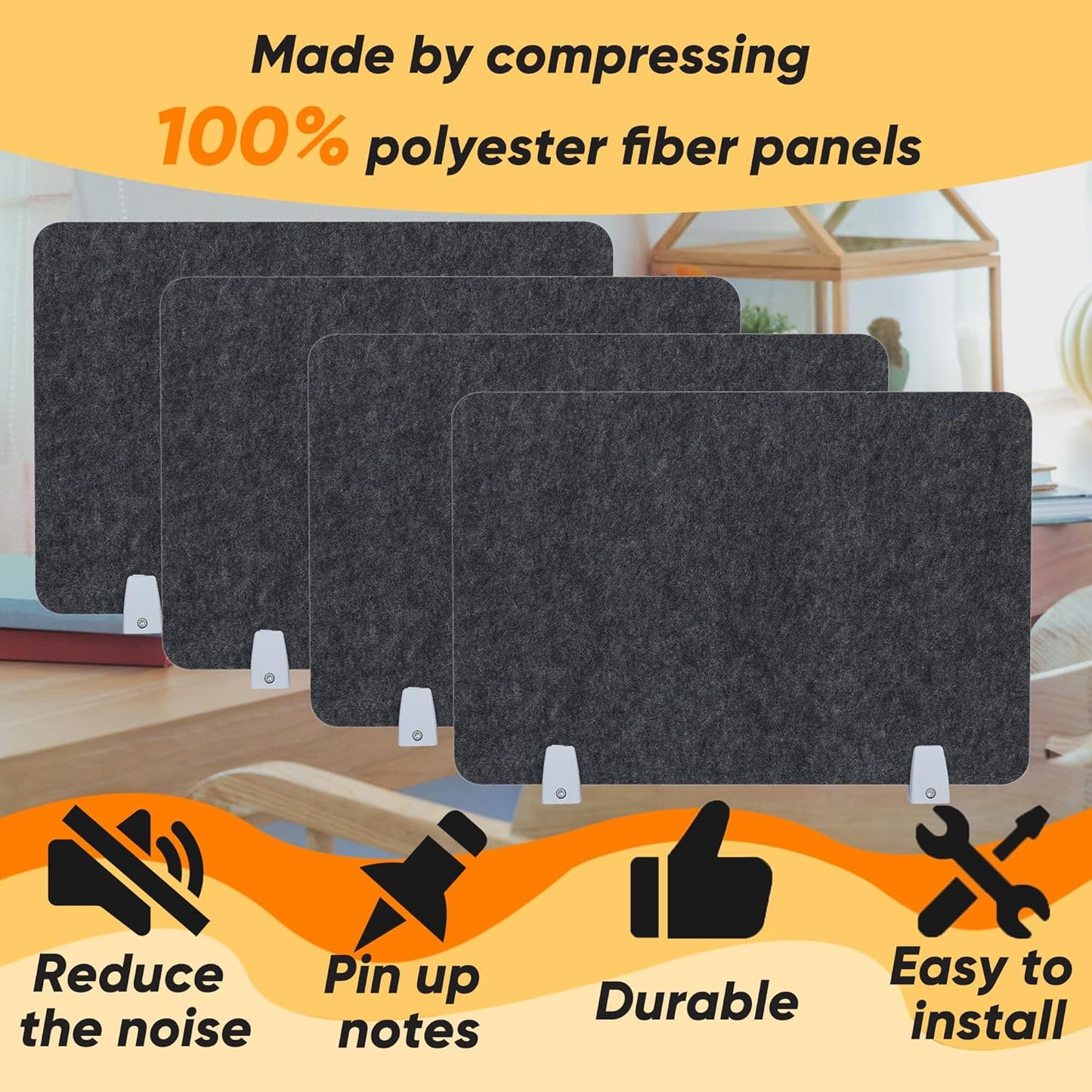 Skiennix Privacy Desk Dividers - Noise Reducing Acoustic Panels 16x24 Inch | 4 Packs in Black